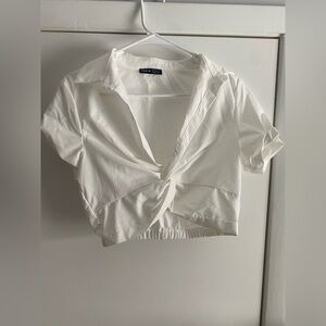White Button-Down Crop Top
